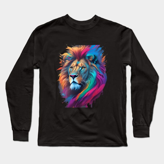 Colorful Lion Art Long Sleeve T-Shirt by VisionDesigner